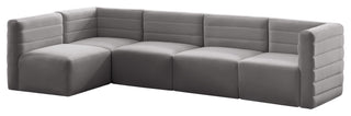 Quincy Velvet Upholstered 5-Piece L-Shaped Modular Sectional, Grey
