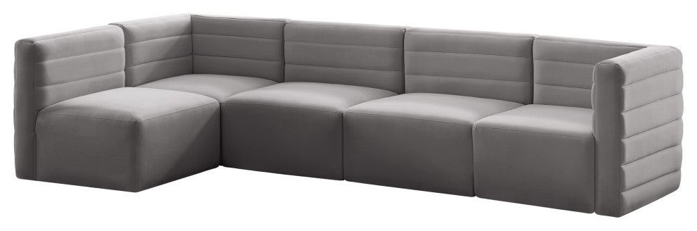 Quincy Velvet Upholstered 5-Piece L-Shaped Modular Sectional, Grey