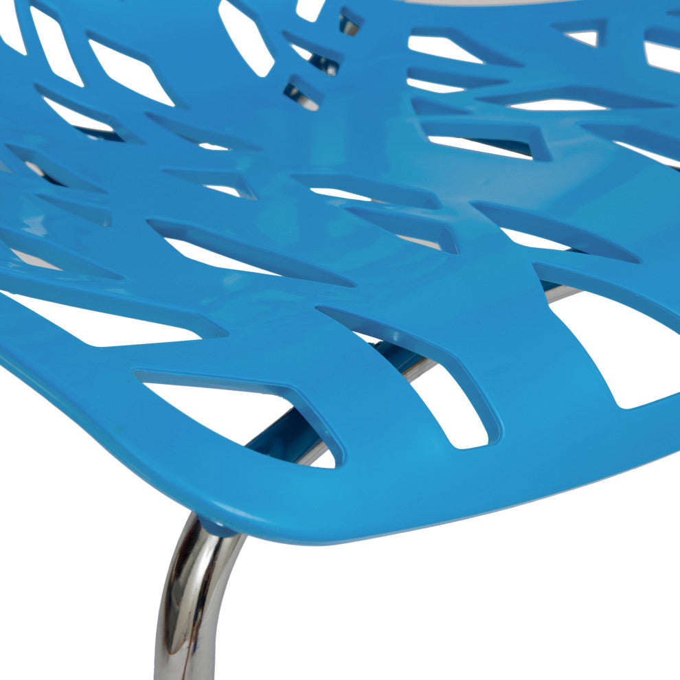 Leisuremod Asbury Plastic Stackable Dining Chair With Chromed Legs, Set of 2, Blue