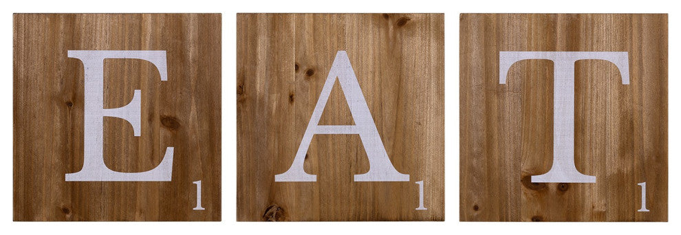 Three Wooden Tile Eat Wall Art