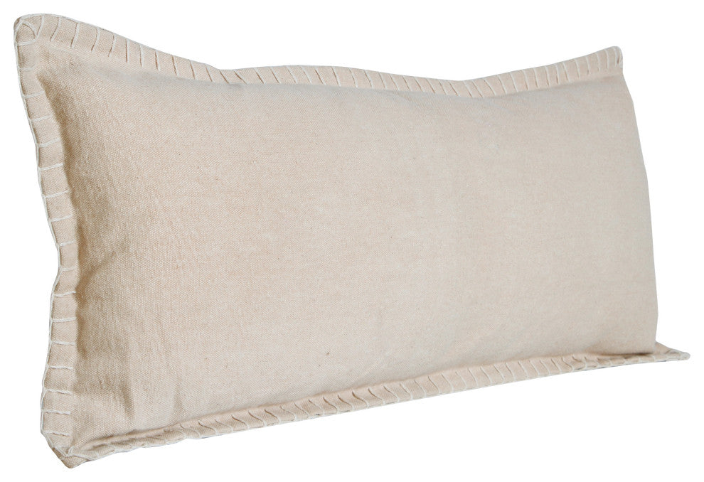 Ox Bay Handwoven Beige Solid Organic Cotton Pillow Cover, 14"x36"