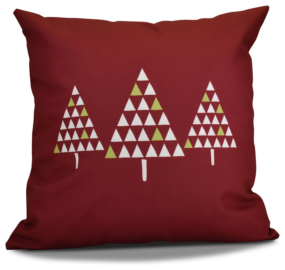 Decorative Holiday Outdoor Pillow Geometric Print, Cranberry, 16"x16"