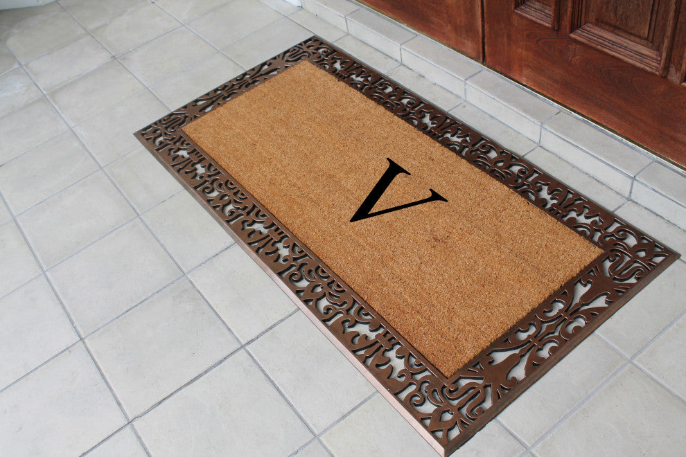 A1HC Rubber & Coir Paisley Large Outdoor Durable Monogrammed Doormat, 30" X 60",