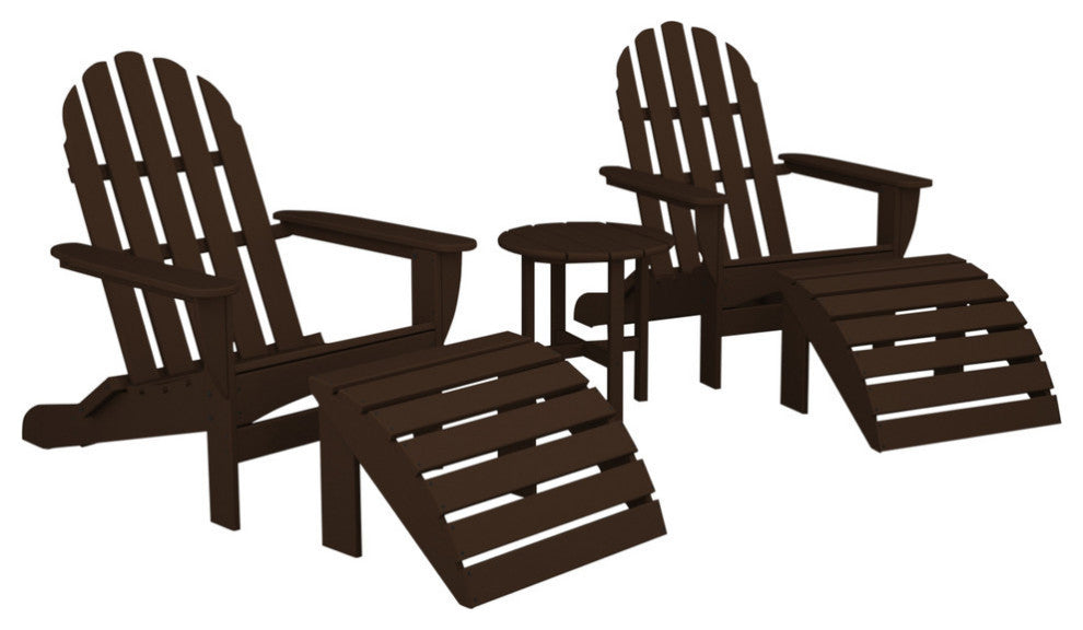 Polywood Classic Oversized Curveback Adirondack 5-Piece Casual Set, Mahogany