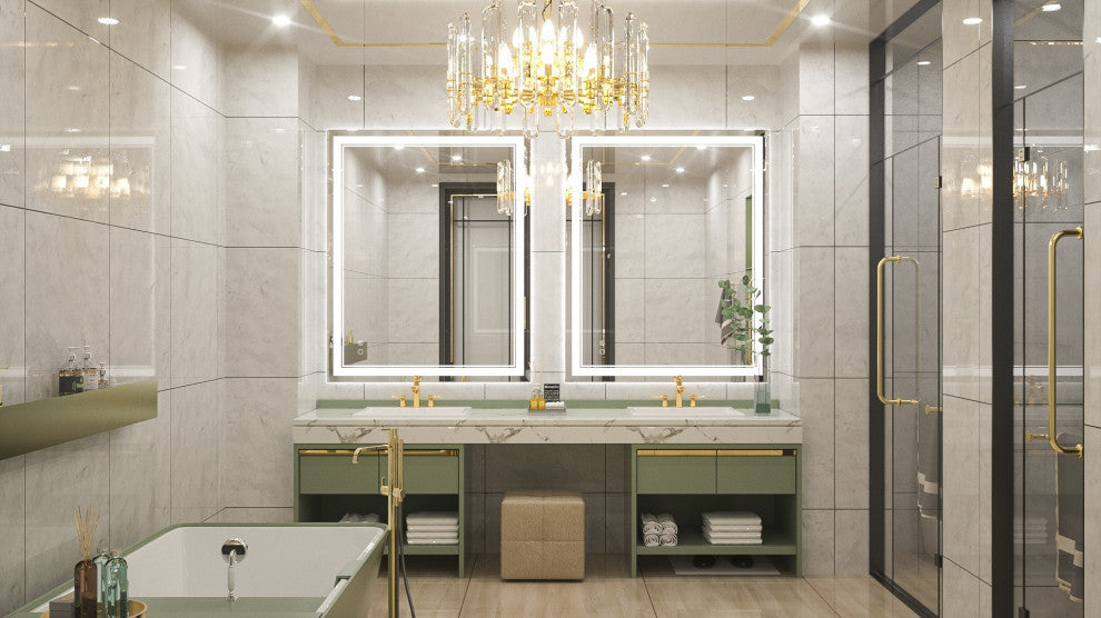 LED Bathroom Mirror, Anti-Fog Memory Dimmable IP54 Waterproof, 48"x32"