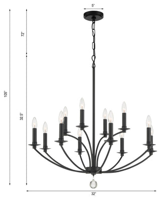 Crystorama Lighting Group MIL-8012 Mila 12 Light 32"W Taper - Polished Nickel