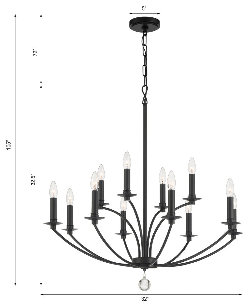 Crystorama Lighting Group MIL-8012 Mila 12 Light 32"W Taper - Polished Nickel