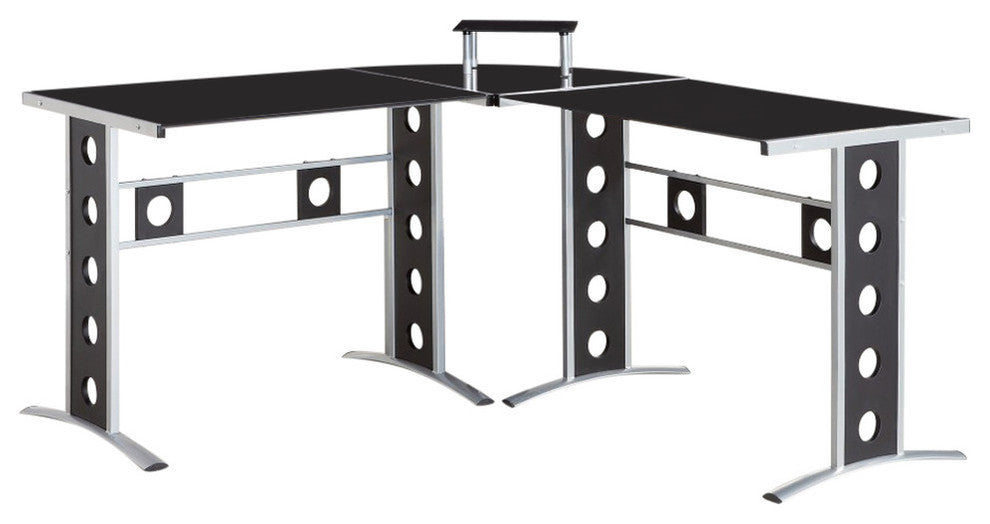 Benzara BM156229 Captivating L Shape Black Computer Desk With Silver Frame