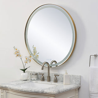 Crofton Lighted Brass Round Mirror