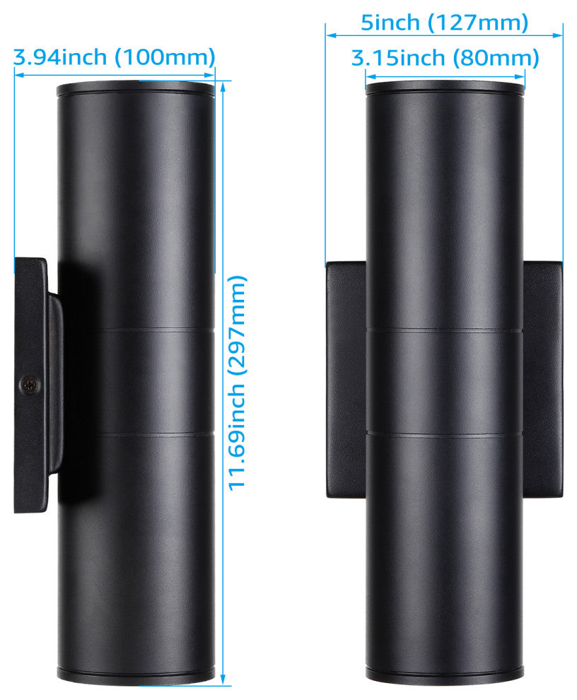 8-Pack 20W LED Cylinder Up Down Wall Light, Aluminum Finish Outdoor Wall Lamp