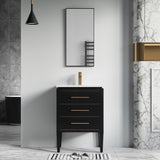 Celios Bathroom Vanity, Black with Brass Trim, 24", Single Sink, Freestanding