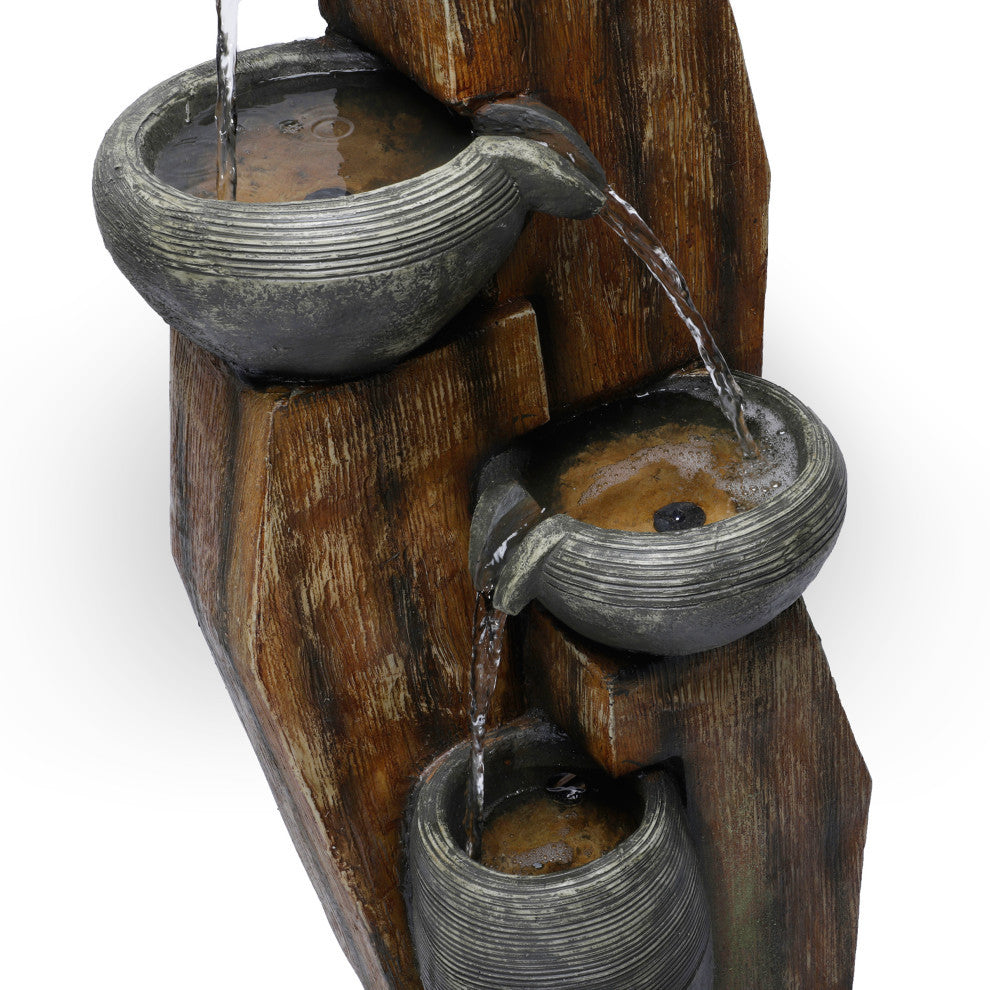 Cascading Mossy Jars Fountain with LED Lights