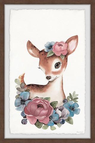 "Deer, Flowers" Framed Painting Print, 16x24