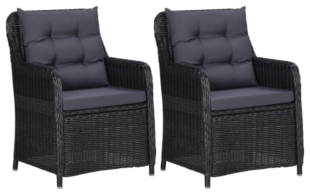 vidaXL Patio Chairs 2 pcs with Cushions Poly Rattan Black