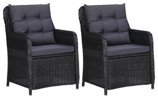 vidaXL Patio Chairs 2 pcs with Cushions Poly Rattan Black