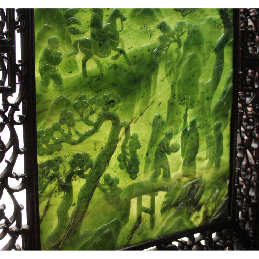 Spinach Green Stone Scenery Carving Table Top Wall Panel Display Hcs5090