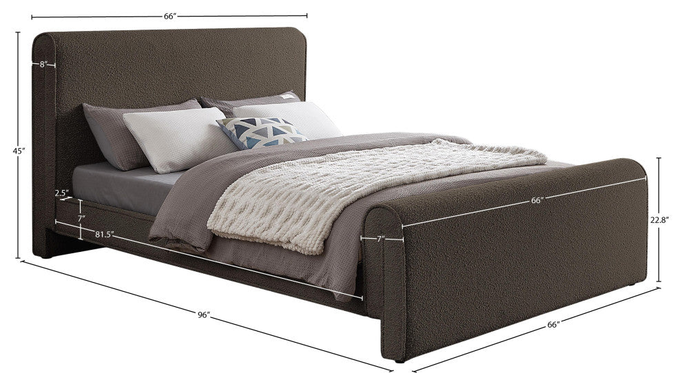Stylus Black Boucle Fabric Full Bed, Brown, Queen