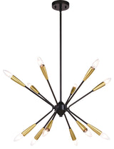 Ellis 25.25" 12 Light Pendant Matte Black and Satin Brass