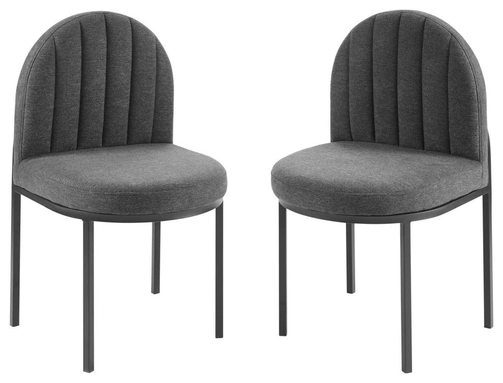 Side Dining Chair, Set of 2, Fabric, Black Gray, Modern, Bistro Restaurant