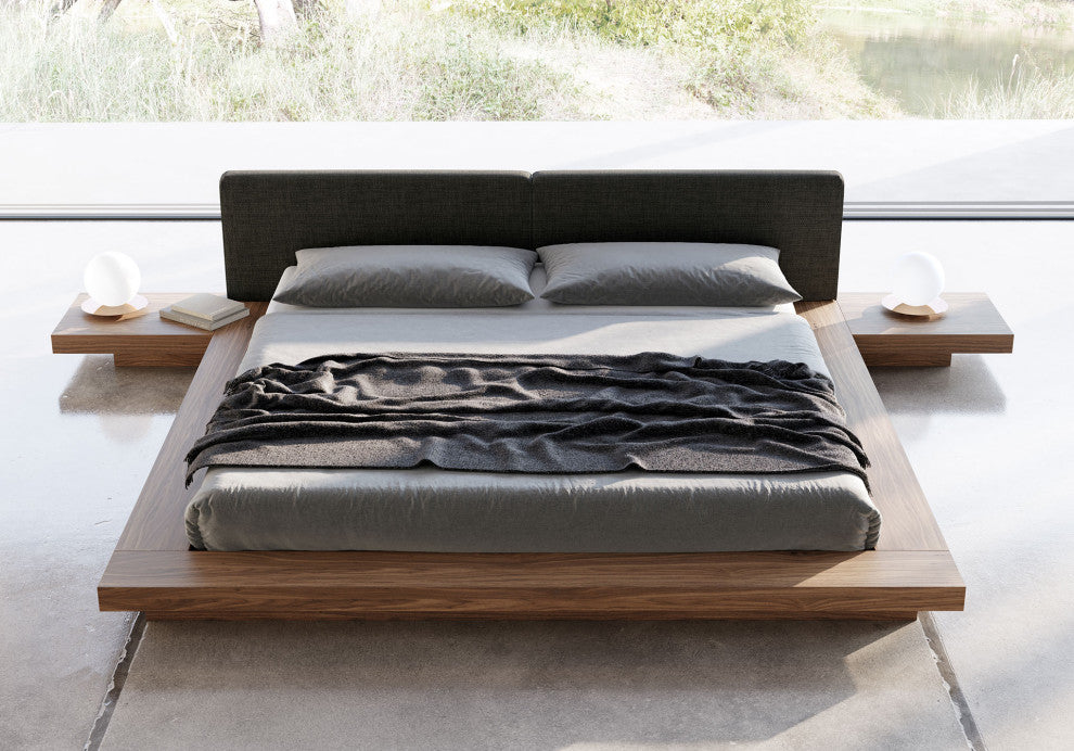 Akanji Bed Soft Carbon Fabric and Walnut / King