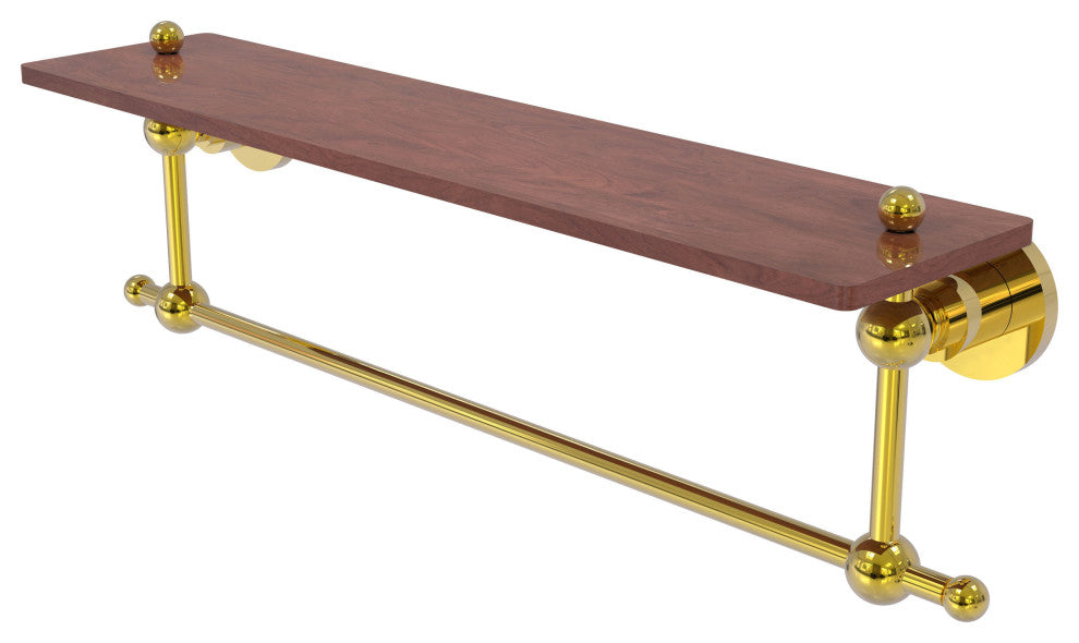 Astor Place 22" Solid Wood Shelf with Towel Bar, Polished Brass