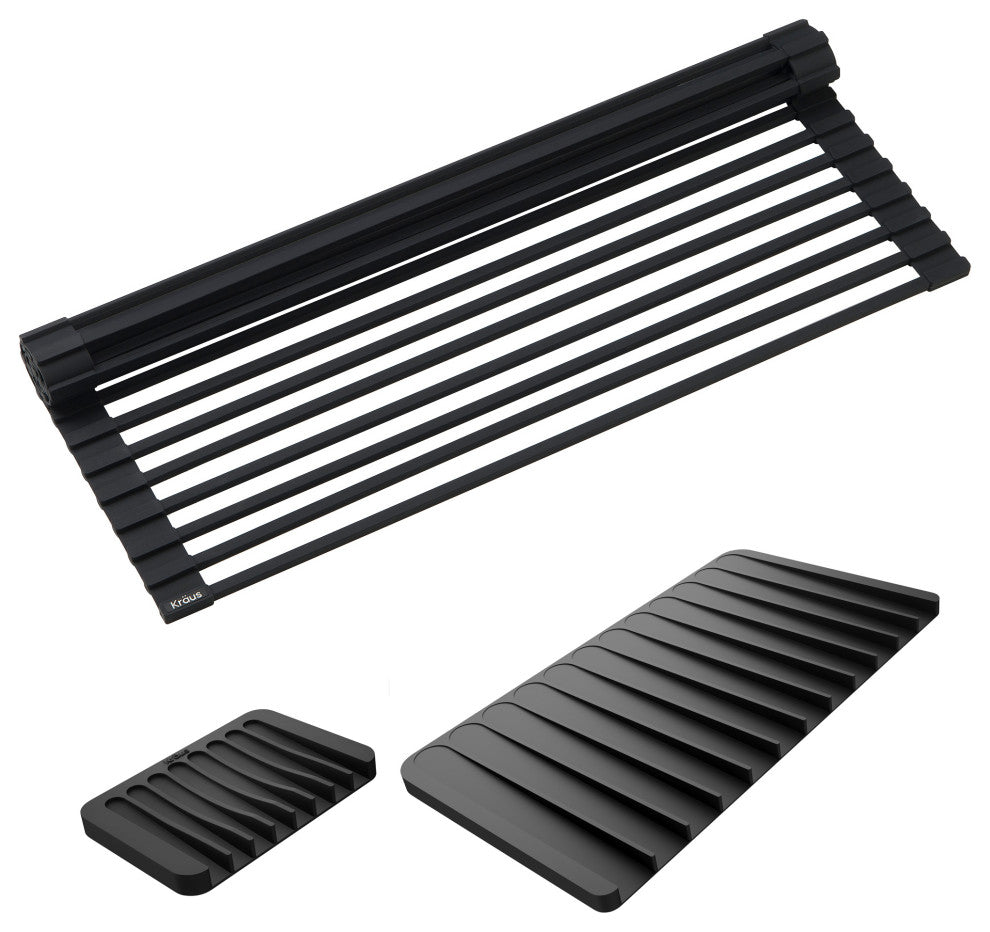KRAUS Dish Drying Rack, Silicone Dish Drying Mat and Soap Dish Holder Black