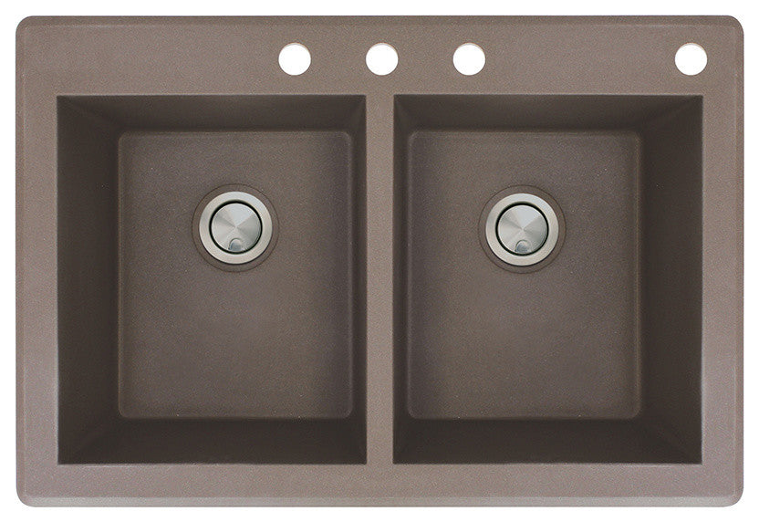 Radius 33" silQ Granite Double Bowl Kitchen Sink with 4 Holes in Espresso