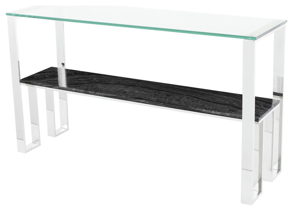 Marble Console Table, Glass Top Console Table, Modern Entryway Table, Black