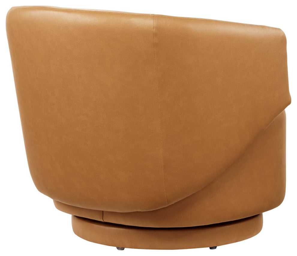 Celestia Vegan Leather Fabric and Wood Swivel Chair, Tan
