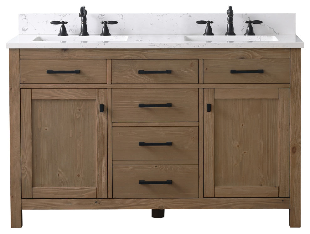 Jasper 54" Bathroom Vanity, Textured Natural, Ariston White Engineered Stone Top