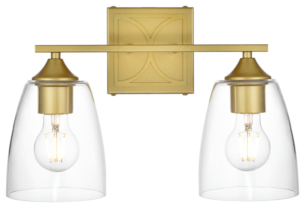 2 Light Brass And Clear Bath Sconce
