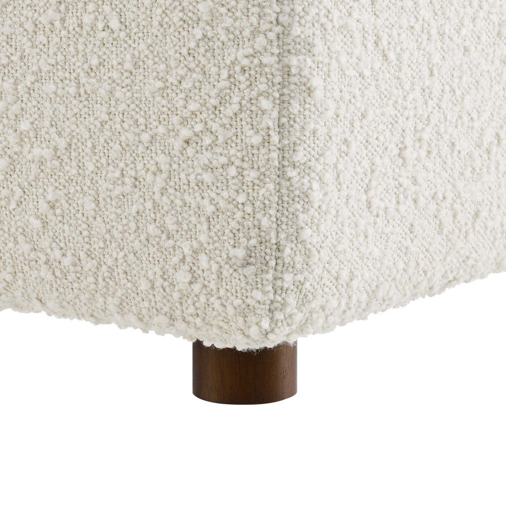 Commix Down Filled Overstuffed Boucle Fabric Ottoman, Ivory