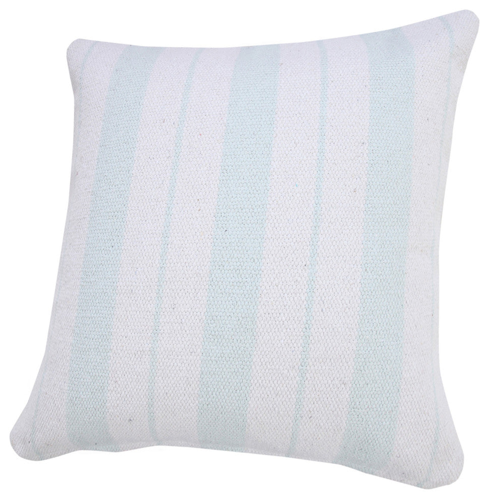 Ox Bay Handwoven Baby Blue/White Stripe Organic Cotton Pillow Cover, 20"x20"