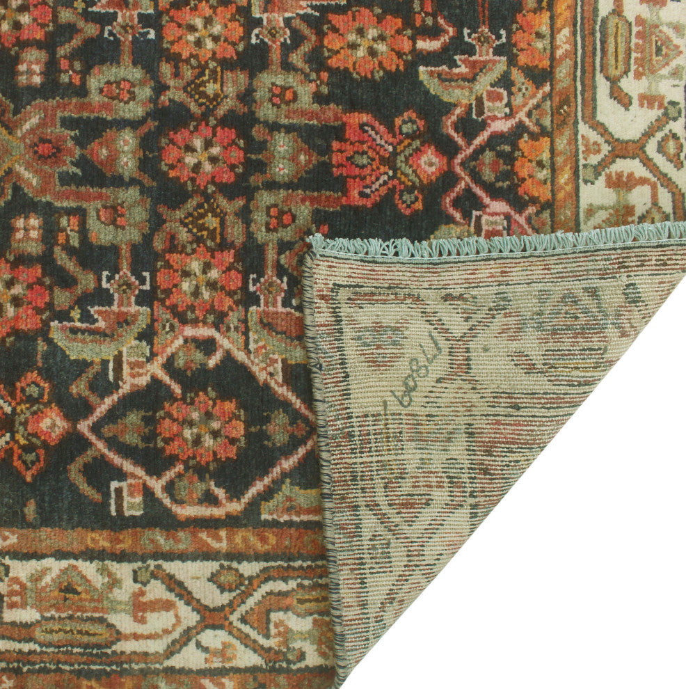 Fine Vintage Distressed Vinsone Navy/Rust Runner, 3'3x9'2