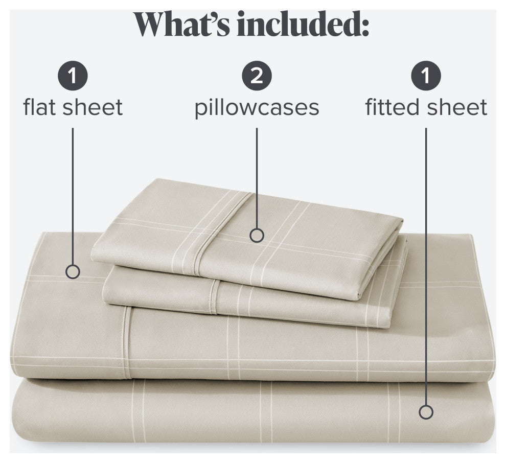 1800 Microfiber Printed Sheet Set, Modern Plaid - Stone/White, Full