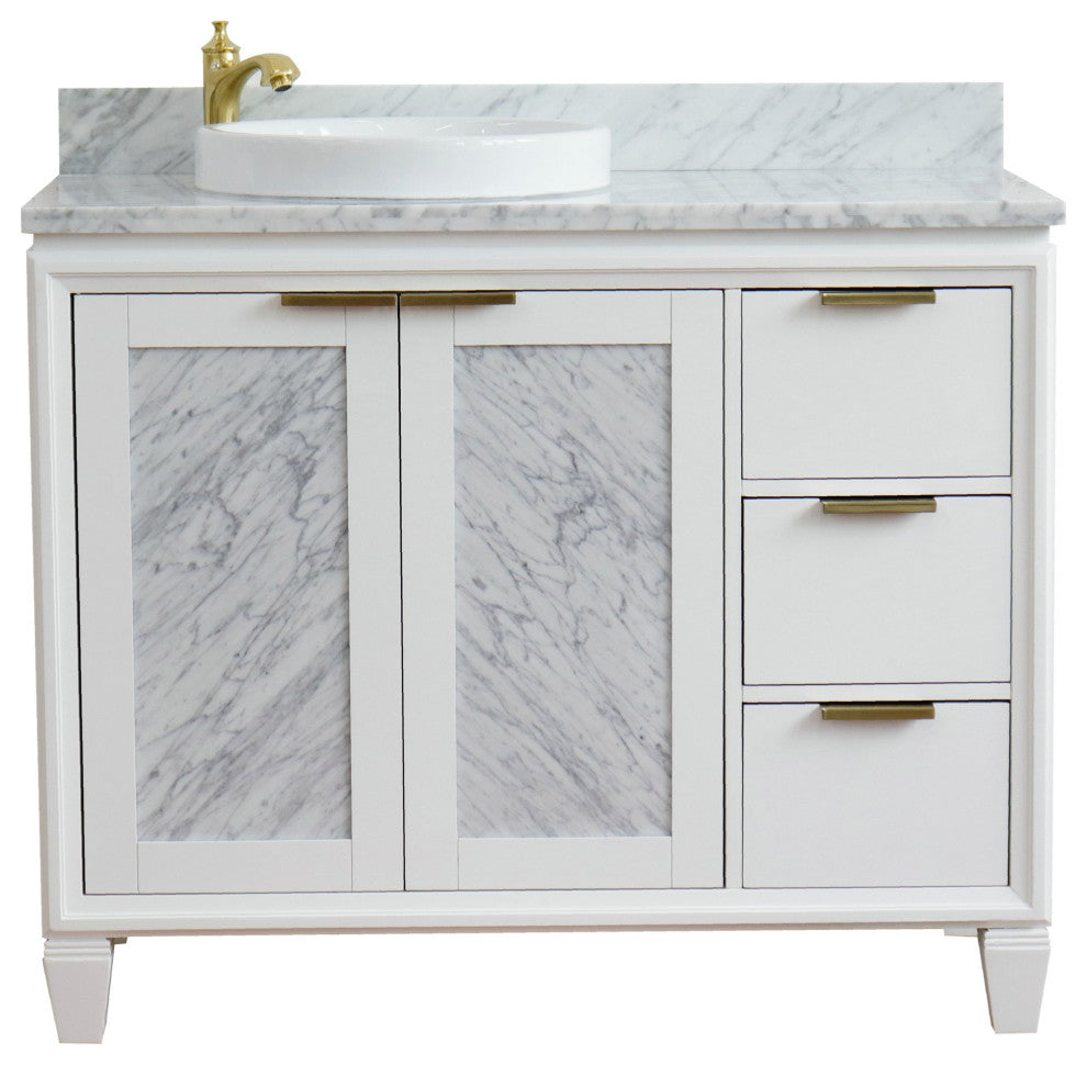 43" Single Vanity, White Finish With White Carrara