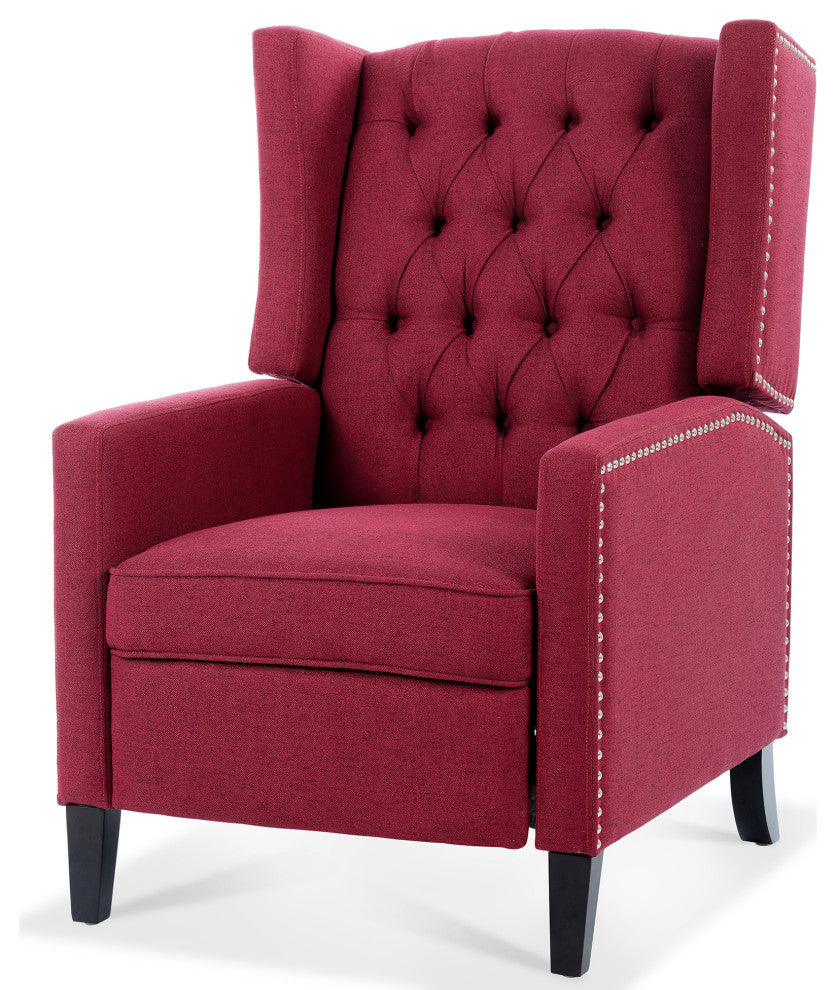 27" Wide Tufted Fabric Wingback Chair, Wine Red