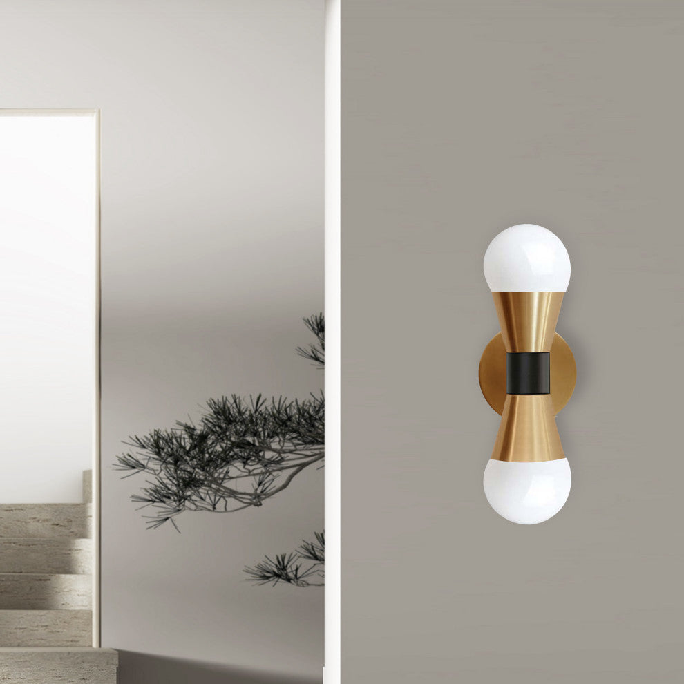 Fortuna Modern Contemporary Wall Sconce, Aged Brass With Matte Black