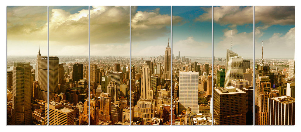 Midtown and Downtown Manhattan, Modern Cityscape Canvas Print, 83"x32", 7 Panels