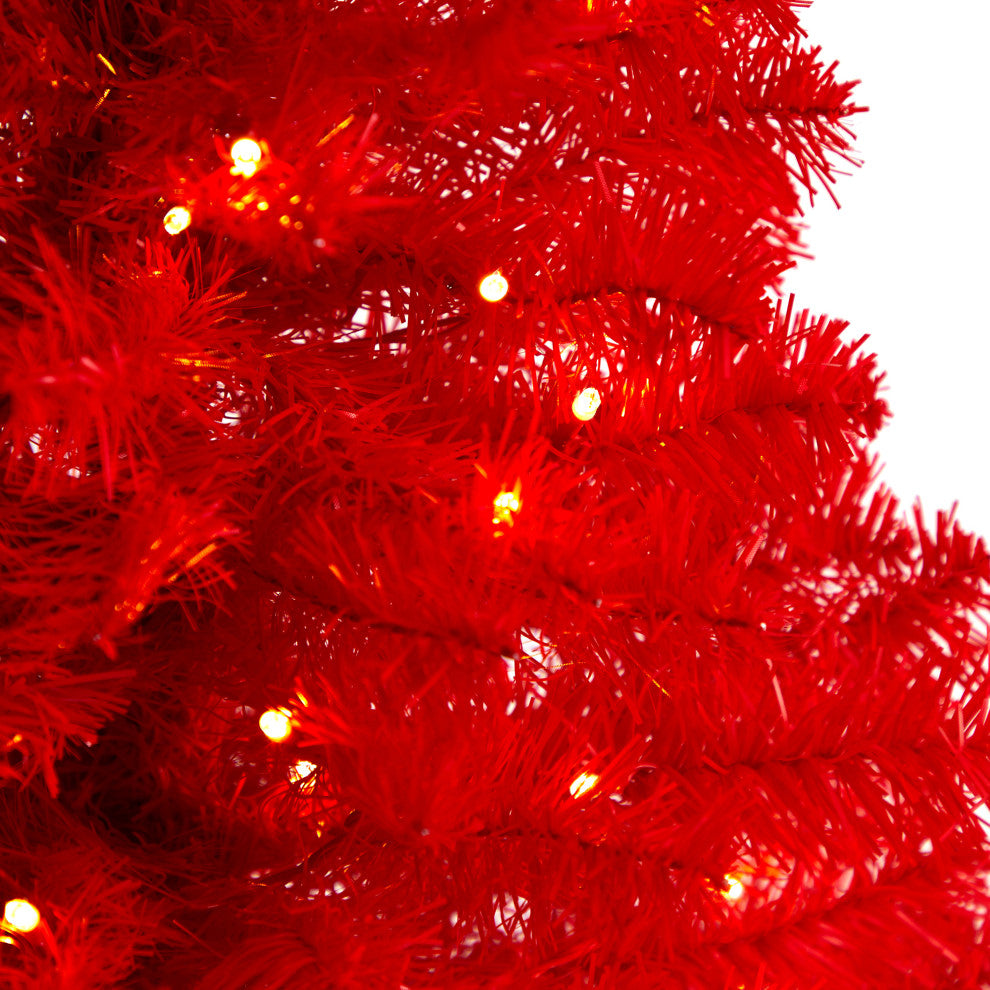 3' Red Artificial Christmas Tree With 50 LED Lights and 118 Bendable Branches