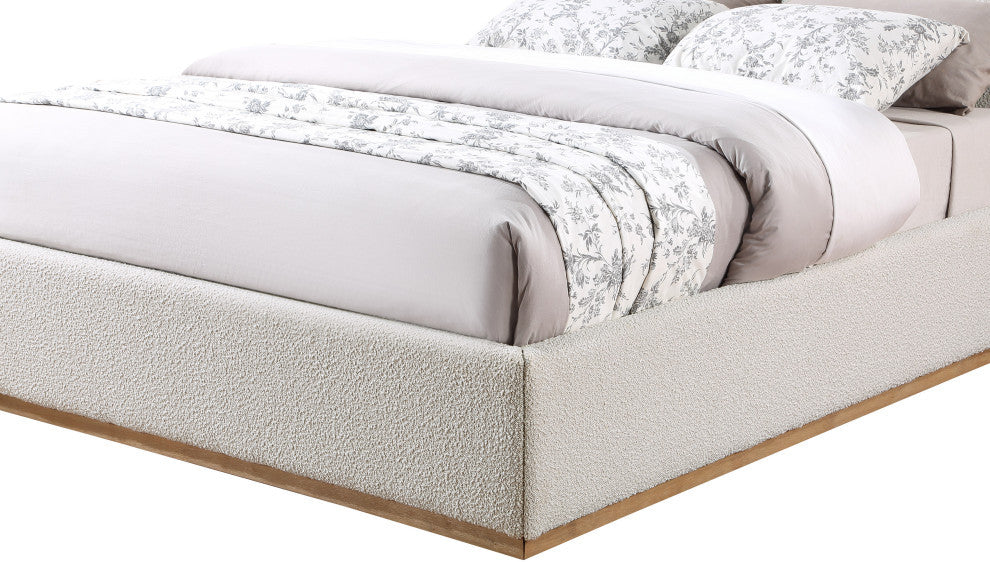 Monaco Boucle Fabric Upholstered Bed, Cream, King