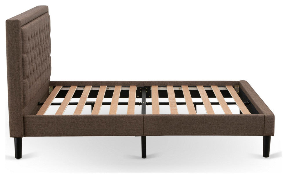 3Pc Queen Bed Set, 1 Queen Bed Frame Brown, 2 Night Stands, Black Legs