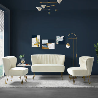 Contemporary Tufted Back  Loveseat, Ivory