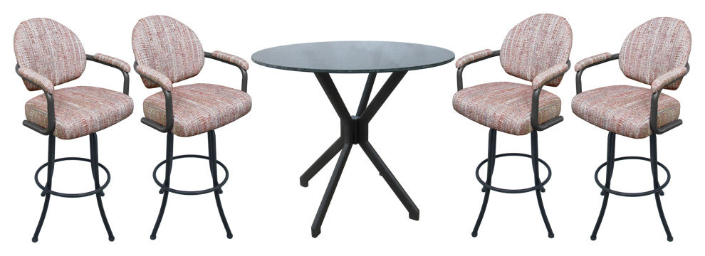 Swivel Counter Metal Pub Set - M-70 Stools 26" or 30", Watusi Madder - Grey, 30", Crackle Glass
