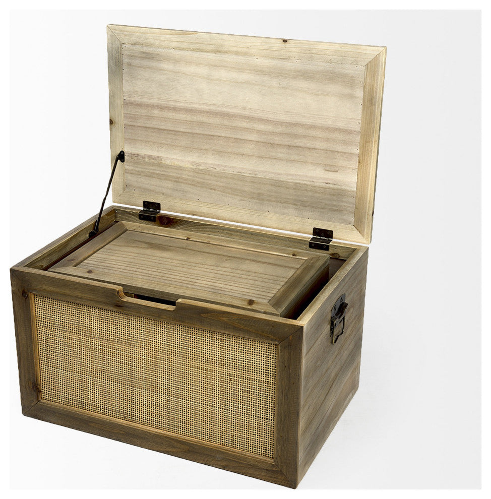 Set of Two Wood and Cane Storage Boxes