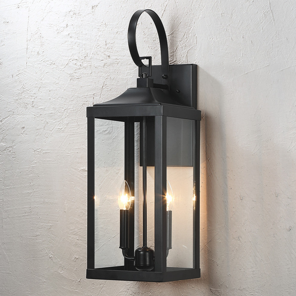 25.7" 2-Light Large Traditional Outdoor Wall Lantern Sconce, Matte Black