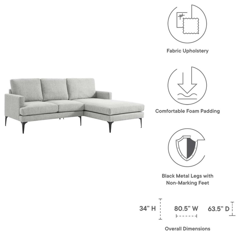 Sectional Sofa Couch, Light Gray, Fabric, Modern