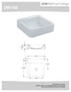 ADM Square Countertop Sink, White, 16", Glossy White