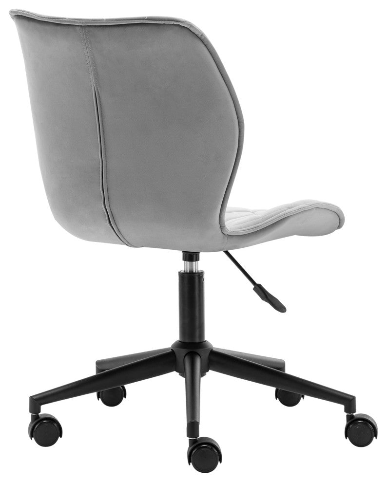 Diamond Stitched Black Base Velvet Office Chair, Grey
