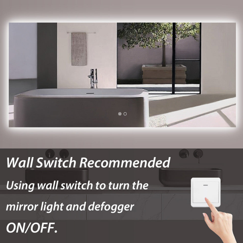 Backlit 3-Color LED Mirror for Bathroom, Anti-Fog Dimmable, 60x28
